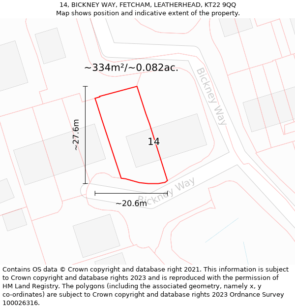 14, BICKNEY WAY, FETCHAM, LEATHERHEAD, KT22 9QQ: Plot and title map