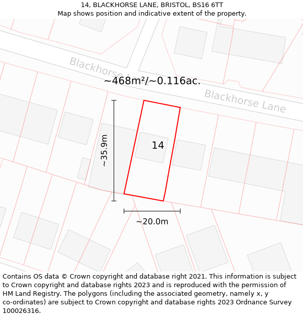 14, BLACKHORSE LANE, BRISTOL, BS16 6TT: Plot and title map