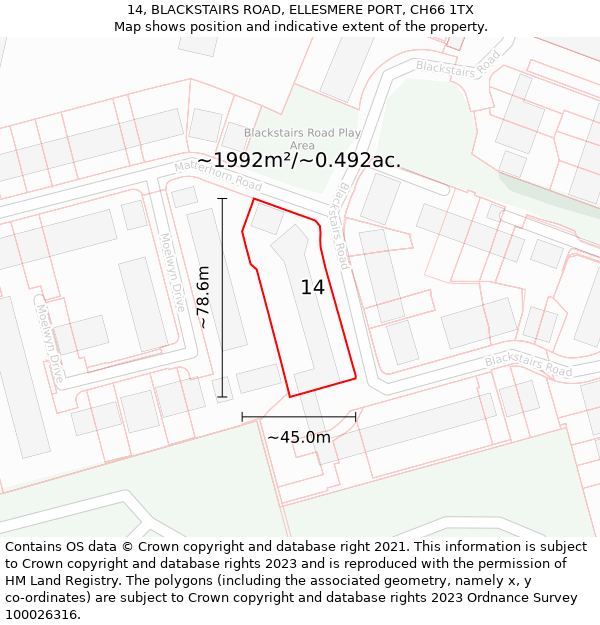 14, BLACKSTAIRS ROAD, ELLESMERE PORT, CH66 1TX: Plot and title map