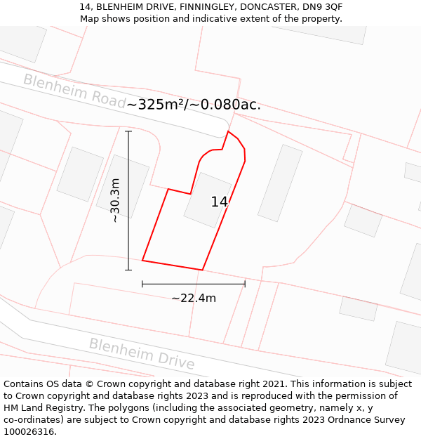 14, BLENHEIM DRIVE, FINNINGLEY, DONCASTER, DN9 3QF: Plot and title map