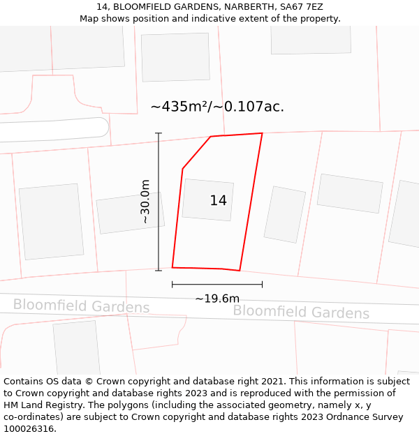 14, BLOOMFIELD GARDENS, NARBERTH, SA67 7EZ: Plot and title map