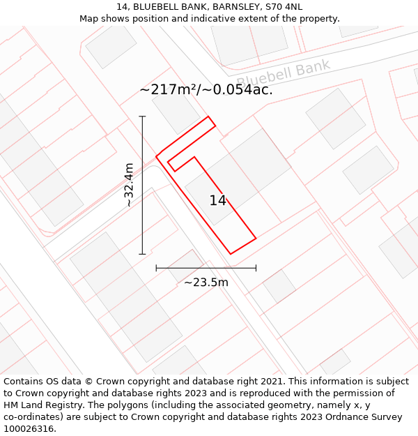 14, BLUEBELL BANK, BARNSLEY, S70 4NL: Plot and title map