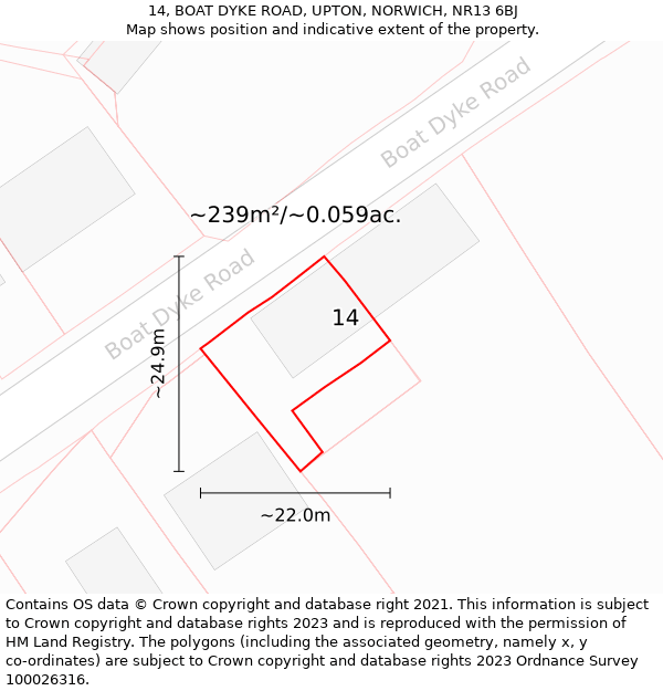 14, BOAT DYKE ROAD, UPTON, NORWICH, NR13 6BJ: Plot and title map