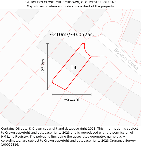 14, BOLEYN CLOSE, CHURCHDOWN, GLOUCESTER, GL3 1NF: Plot and title map