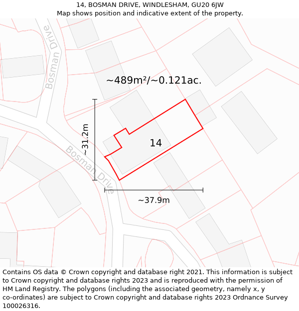 14, BOSMAN DRIVE, WINDLESHAM, GU20 6JW: Plot and title map