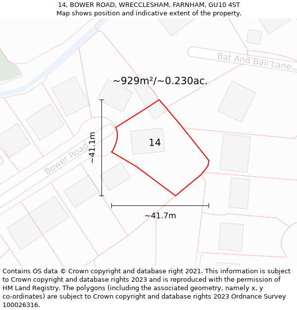 14, BOWER ROAD, WRECCLESHAM, FARNHAM, GU10 4ST: Plot and title map