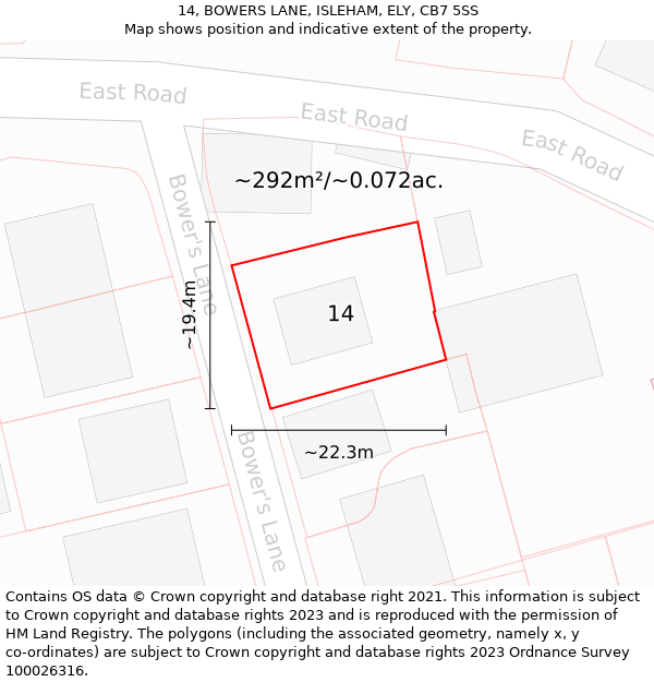 14, BOWERS LANE, ISLEHAM, ELY, CB7 5SS: Plot and title map