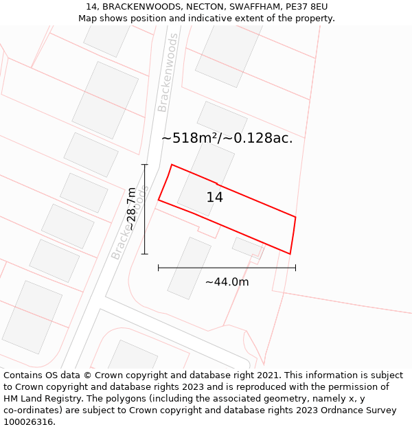 14, BRACKENWOODS, NECTON, SWAFFHAM, PE37 8EU: Plot and title map