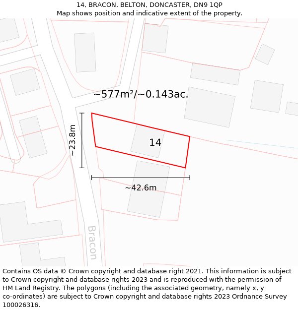 14, BRACON, BELTON, DONCASTER, DN9 1QP: Plot and title map