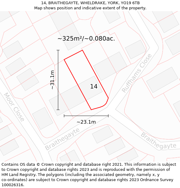 14, BRAITHEGAYTE, WHELDRAKE, YORK, YO19 6TB: Plot and title map