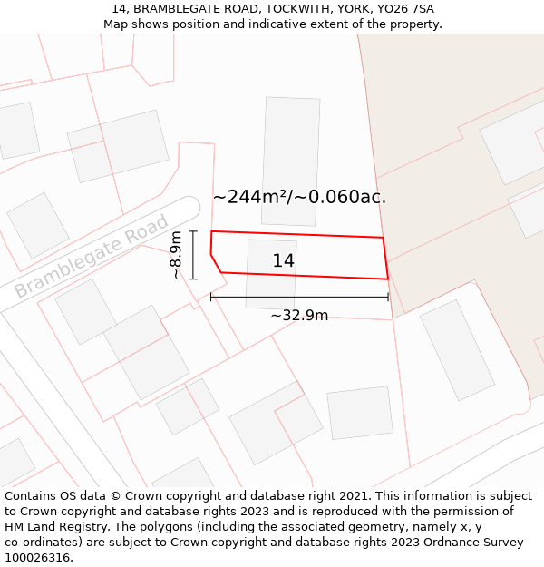 14, BRAMBLEGATE ROAD, TOCKWITH, YORK, YO26 7SA: Plot and title map