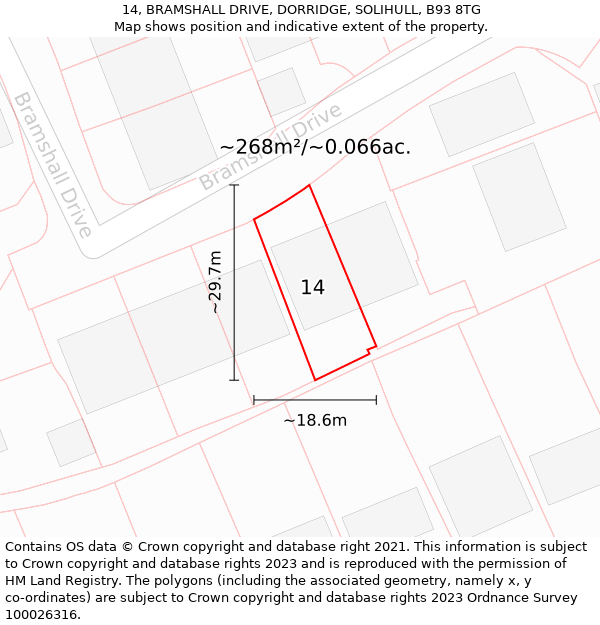 14, BRAMSHALL DRIVE, DORRIDGE, SOLIHULL, B93 8TG: Plot and title map