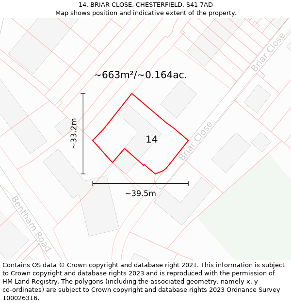 14, BRIAR CLOSE, CHESTERFIELD, S41 7AD: Plot and title map