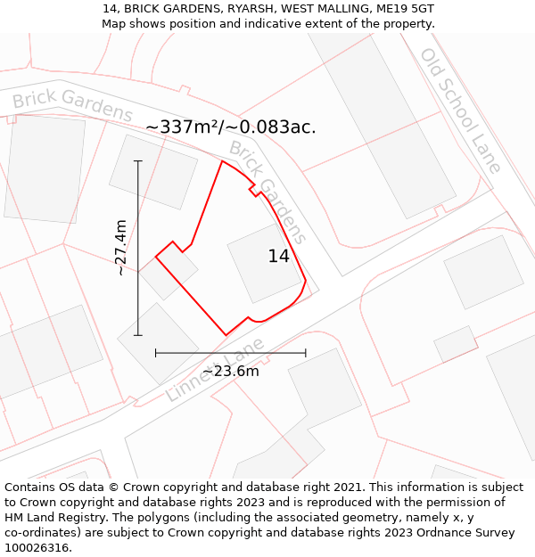 14, BRICK GARDENS, RYARSH, WEST MALLING, ME19 5GT: Plot and title map