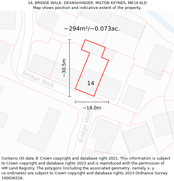 14, BRIDGE WALK, DEANSHANGER, MILTON KEYNES, MK19 6LD: Plot and title map