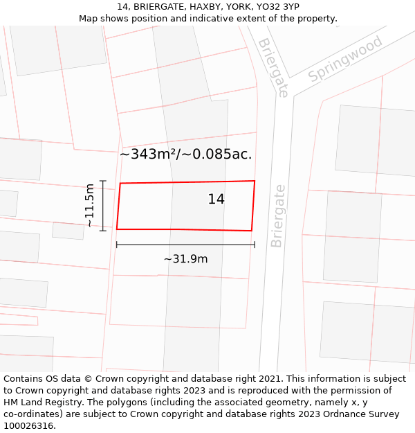 14, BRIERGATE, HAXBY, YORK, YO32 3YP: Plot and title map