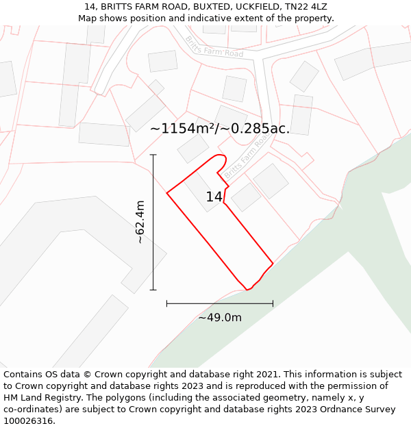 14, BRITTS FARM ROAD, BUXTED, UCKFIELD, TN22 4LZ: Plot and title map