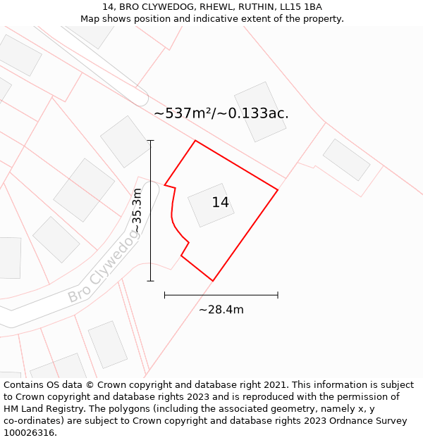 14, BRO CLYWEDOG, RHEWL, RUTHIN, LL15 1BA: Plot and title map