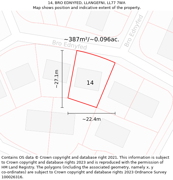 14, BRO EDNYFED, LLANGEFNI, LL77 7WA: Plot and title map