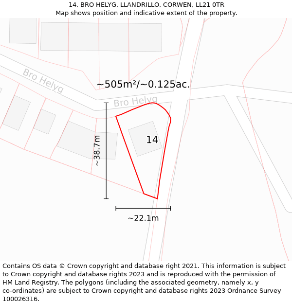 14, BRO HELYG, LLANDRILLO, CORWEN, LL21 0TR: Plot and title map