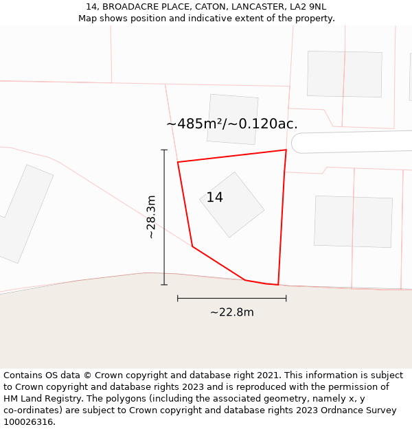 14, BROADACRE PLACE, CATON, LANCASTER, LA2 9NL: Plot and title map