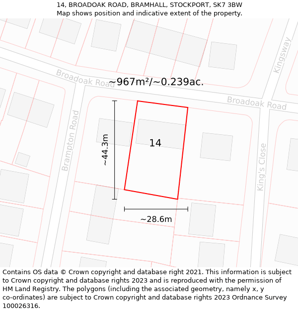 14, BROADOAK ROAD, BRAMHALL, STOCKPORT, SK7 3BW: Plot and title map