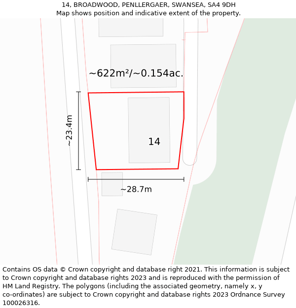 14, BROADWOOD, PENLLERGAER, SWANSEA, SA4 9DH: Plot and title map