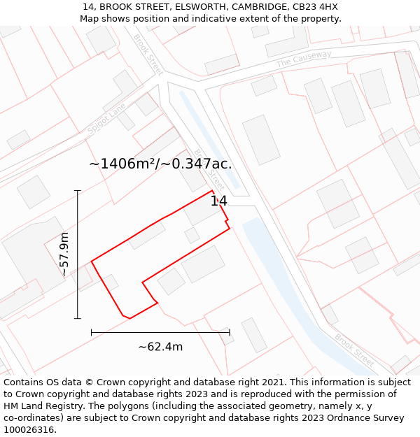 14, BROOK STREET, ELSWORTH, CAMBRIDGE, CB23 4HX: Plot and title map