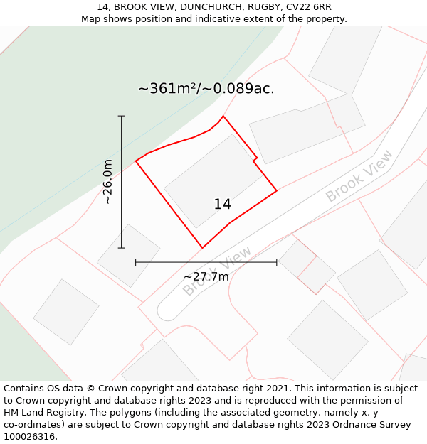 14, BROOK VIEW, DUNCHURCH, RUGBY, CV22 6RR: Plot and title map