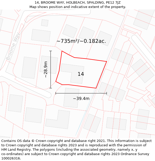 14, BROOME WAY, HOLBEACH, SPALDING, PE12 7JZ: Plot and title map