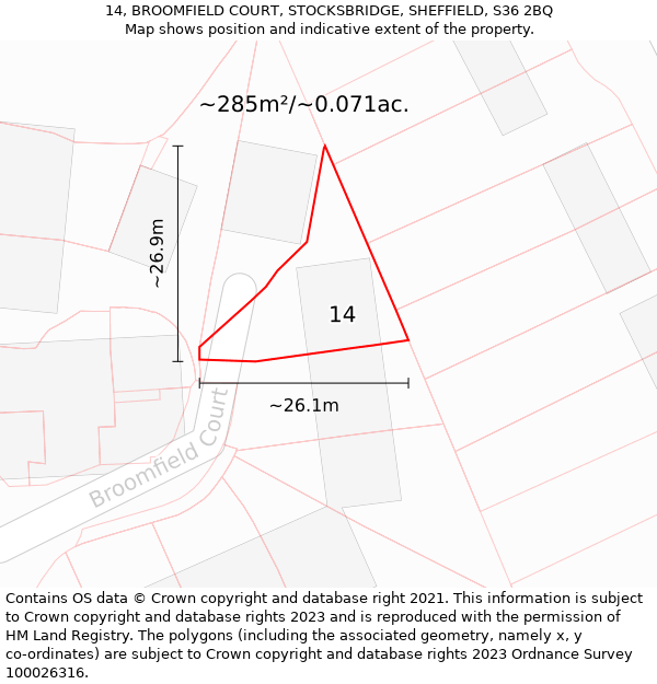 14, BROOMFIELD COURT, STOCKSBRIDGE, SHEFFIELD, S36 2BQ: Plot and title map