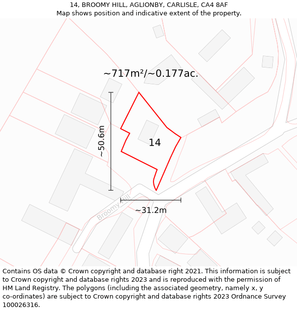 14, BROOMY HILL, AGLIONBY, CARLISLE, CA4 8AF: Plot and title map