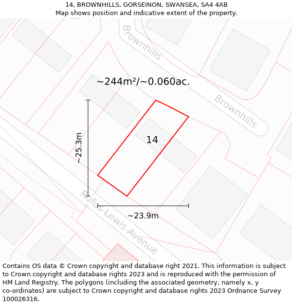 14, BROWNHILLS, GORSEINON, SWANSEA, SA4 4AB: Plot and title map