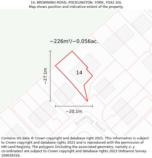 14, BROWNING ROAD, POCKLINGTON, YORK, YO42 2GL: Plot and title map