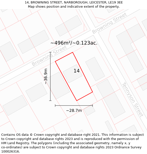 14, BROWNING STREET, NARBOROUGH, LEICESTER, LE19 3EE: Plot and title map