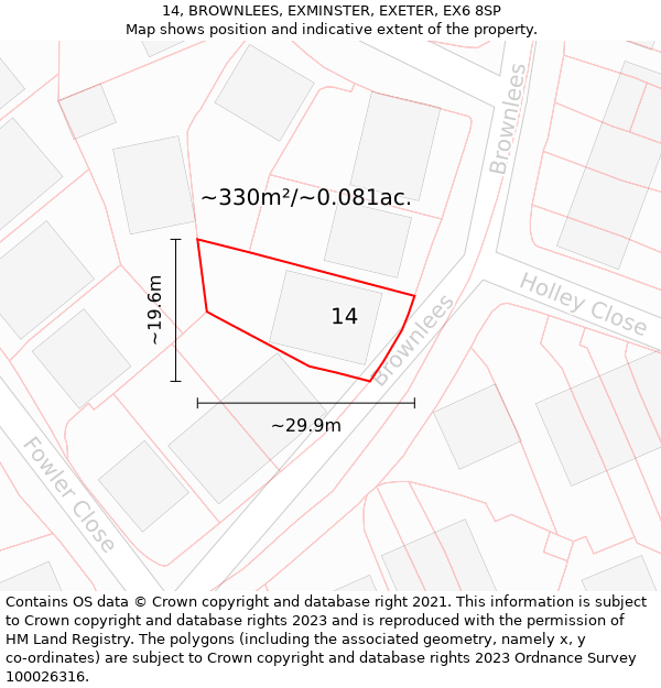 14, BROWNLEES, EXMINSTER, EXETER, EX6 8SP: Plot and title map