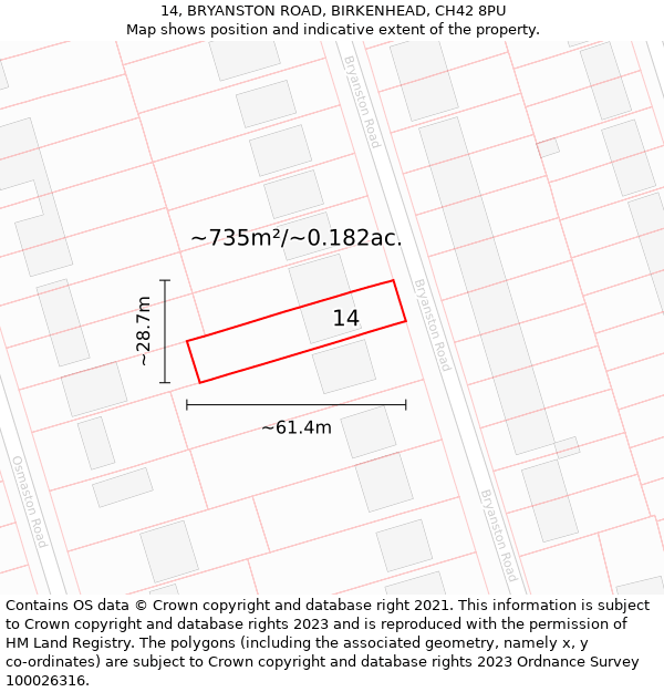 14, BRYANSTON ROAD, BIRKENHEAD, CH42 8PU: Plot and title map