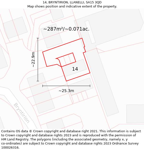 14, BRYNTIRION, LLANELLI, SA15 3QD: Plot and title map