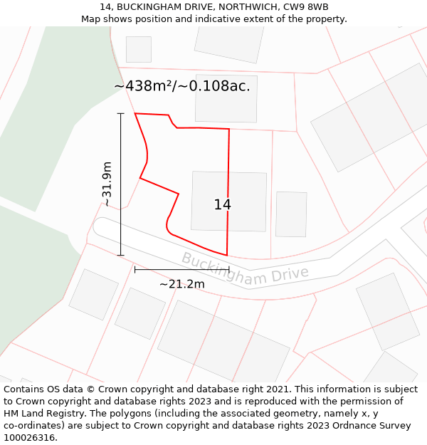 14, BUCKINGHAM DRIVE, NORTHWICH, CW9 8WB: Plot and title map