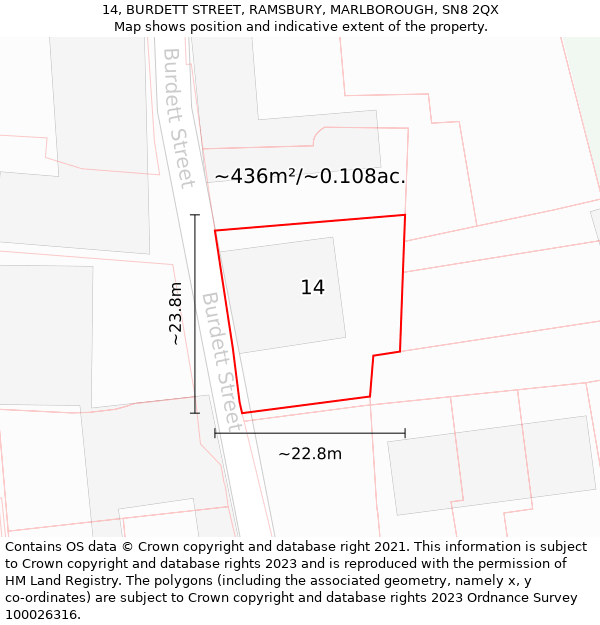 14, BURDETT STREET, RAMSBURY, MARLBOROUGH, SN8 2QX: Plot and title map
