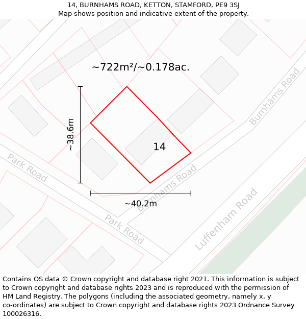 14, BURNHAMS ROAD, KETTON, STAMFORD, PE9 3SJ: Plot and title map