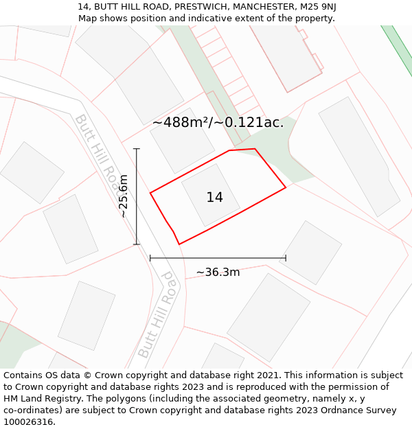 14, BUTT HILL ROAD, PRESTWICH, MANCHESTER, M25 9NJ: Plot and title map