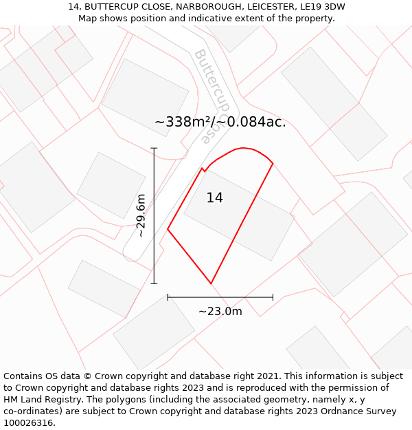 14, BUTTERCUP CLOSE, NARBOROUGH, LEICESTER, LE19 3DW: Plot and title map