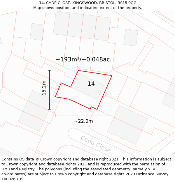 14, CADE CLOSE, KINGSWOOD, BRISTOL, BS15 9GG: Plot and title map