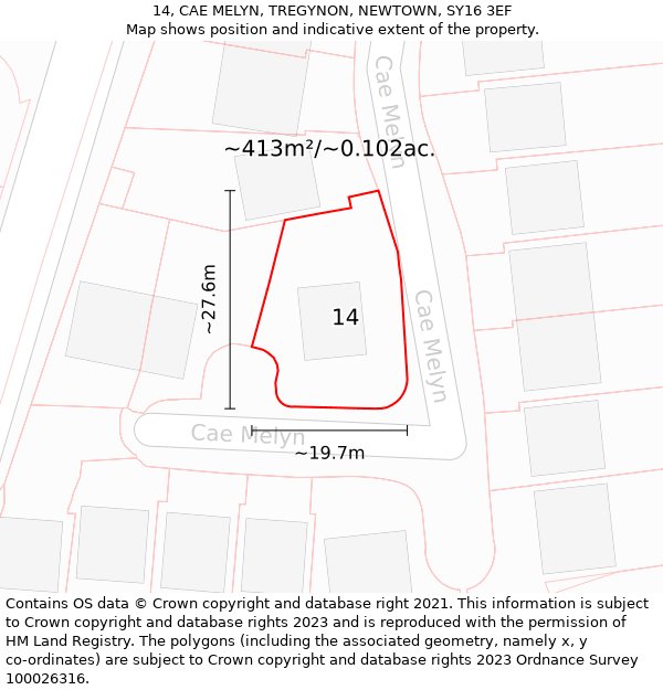 14, CAE MELYN, TREGYNON, NEWTOWN, SY16 3EF: Plot and title map