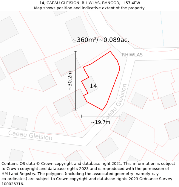 14, CAEAU GLEISION, RHIWLAS, BANGOR, LL57 4EW: Plot and title map