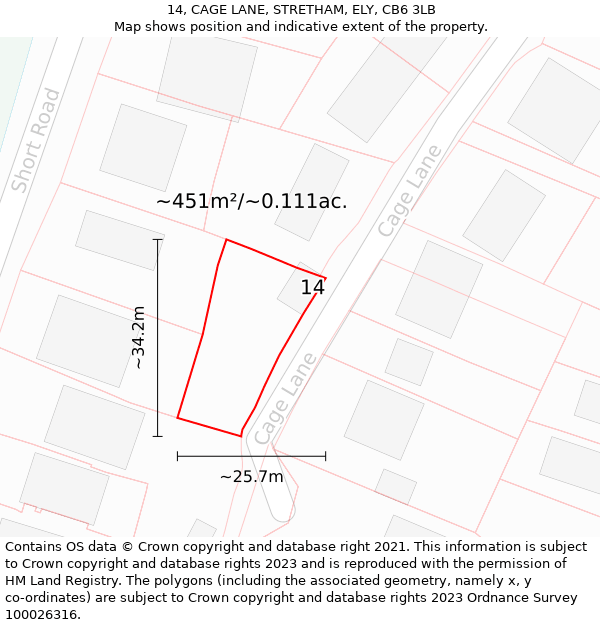 14, CAGE LANE, STRETHAM, ELY, CB6 3LB: Plot and title map