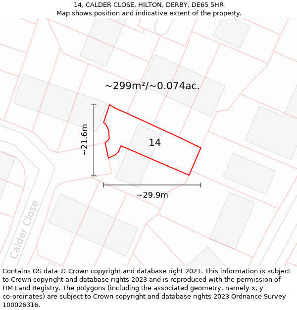 14, CALDER CLOSE, HILTON, DERBY, DE65 5HR: Plot and title map