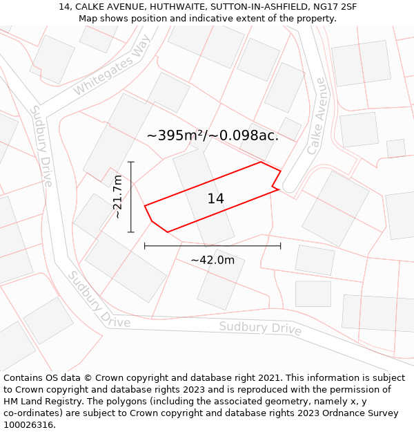 14, CALKE AVENUE, HUTHWAITE, SUTTON-IN-ASHFIELD, NG17 2SF: Plot and title map