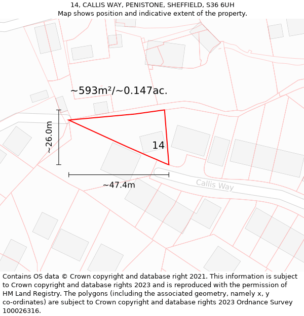 14, CALLIS WAY, PENISTONE, SHEFFIELD, S36 6UH: Plot and title map